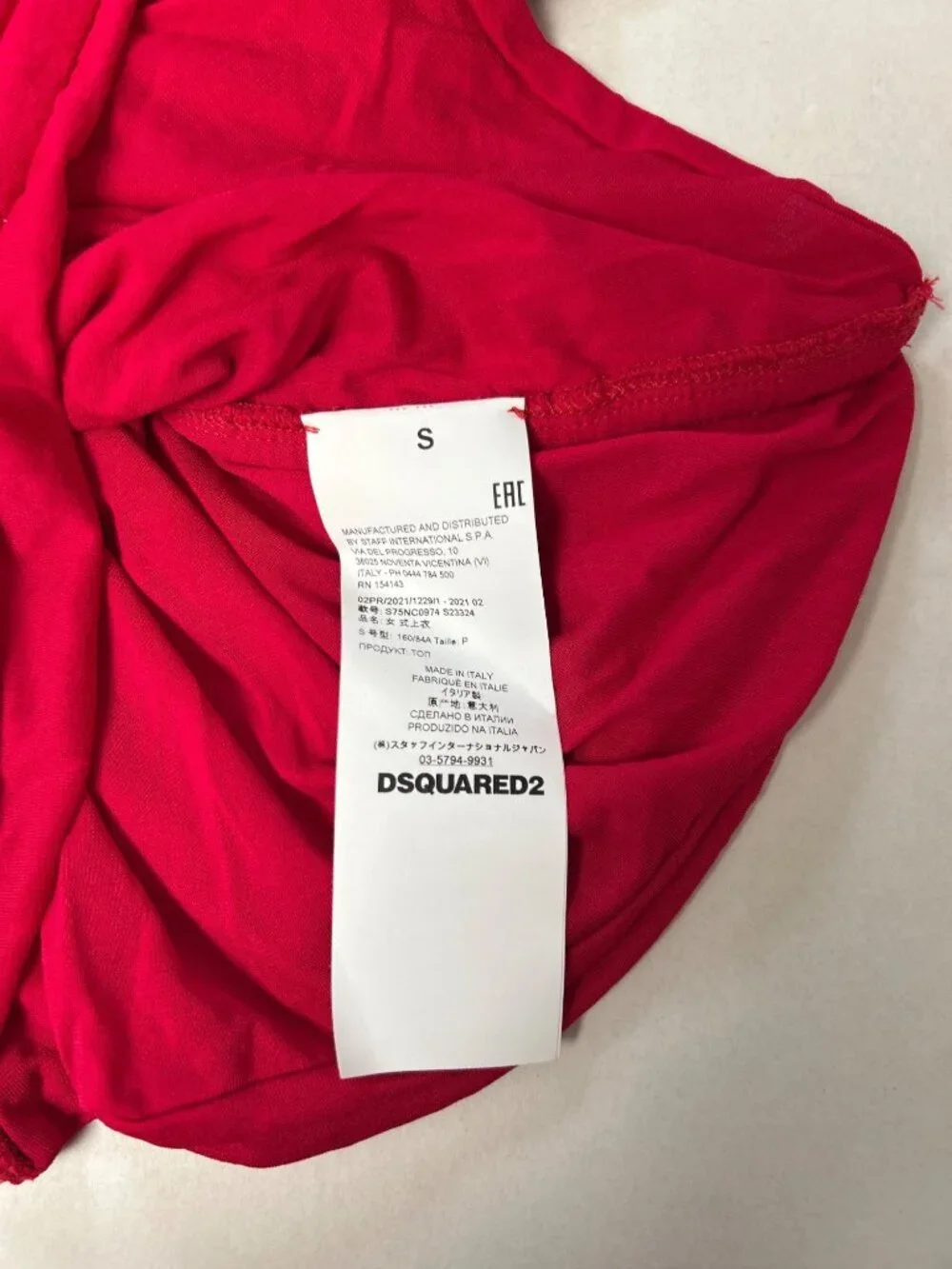 DSQUARED2 Spaghetti Strap Ruched Body Contour Top Bright Red Size Small NWT - Picture 6 of 6